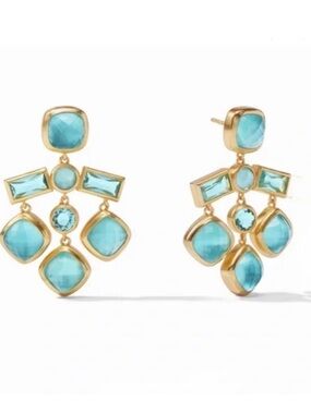 NWOT Julie Vos Gold-Tone Aqua and Blue Drop Chandelier Earrings
